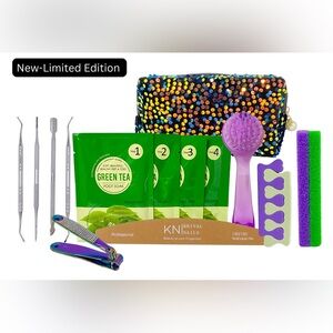 Green Tea Pedicure Set with Black Holographic Sequin Bag 15 Pieces